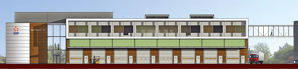 Bâtiment N° 13 façade nord/accès manutention laboratoires